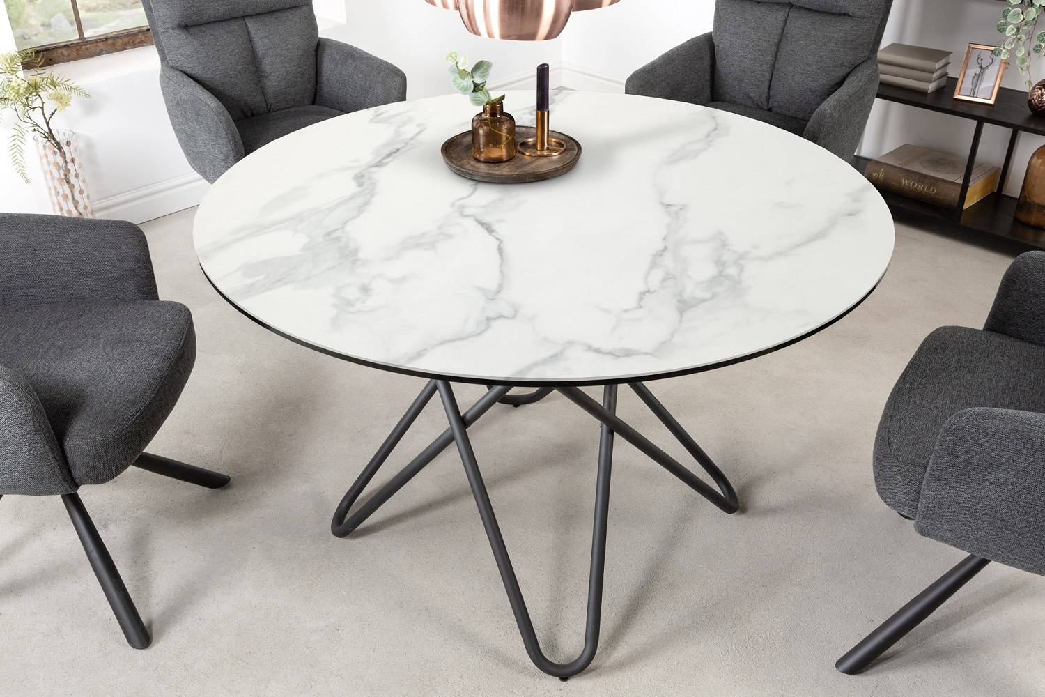 Levně LuxD Kulatý jídelní stůl Malaika 120 cm bílý - vzor mramor