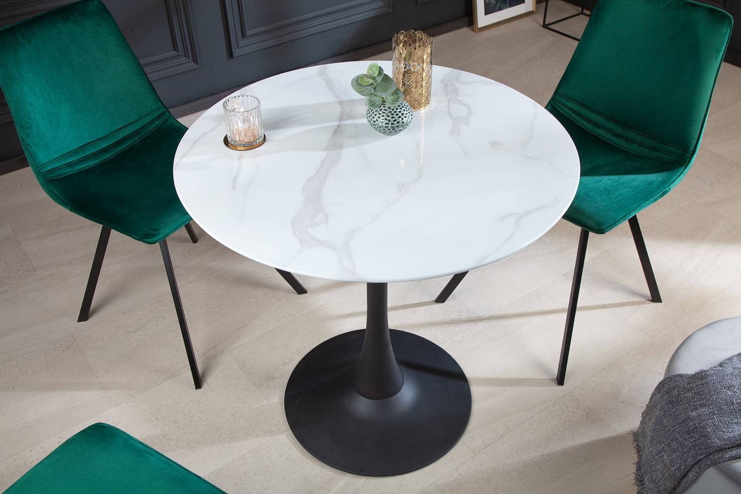LuxD Kulatý jídelní stůl Saima 80 cm bílo-černý - vzor mramor