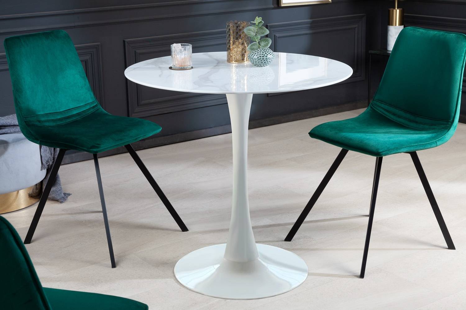 LuxD Kulatý jídelní stůl Saima 80 cm bílý - vzor mramor