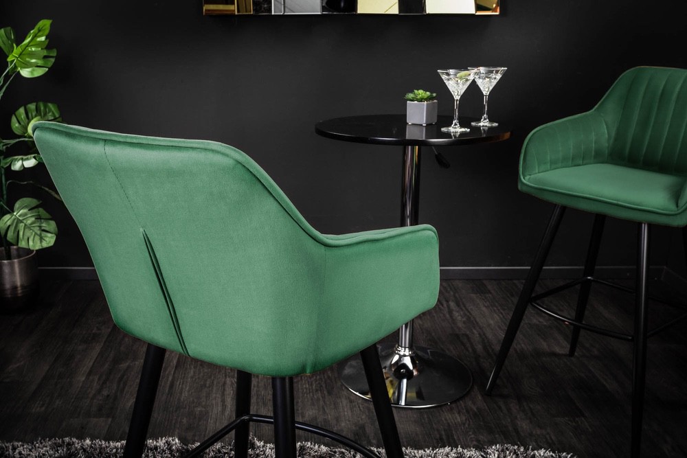 Designová barová židle Esmeralda smaragdový samet - Skladem