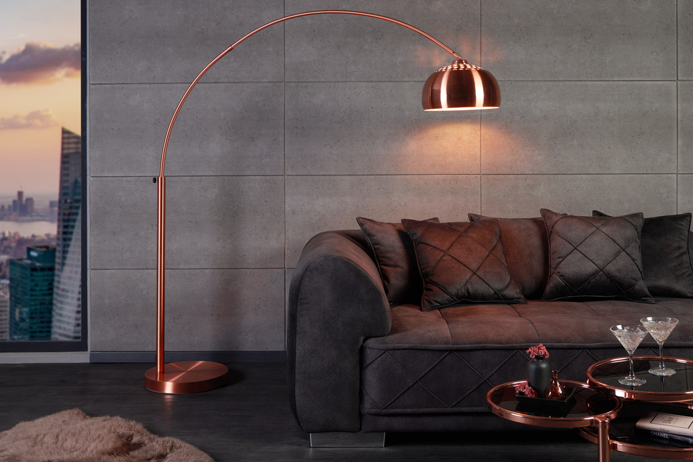 Levně LuxD 16777 Designová stojanová lampa Arch měděná