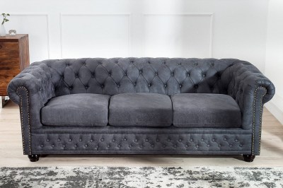 Luxusní dizajnová troj-sedačka Chesterfield Vintage šedá