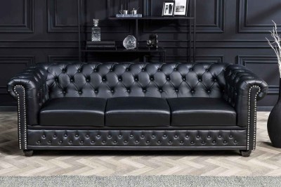 Designová 3-místná sedačka Chesterfield 205 cm černá