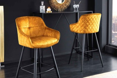 Designová barová židle Natasha hořčicový samet