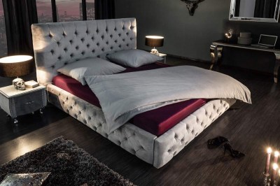 Designová postel Laney, 180x200 cm, stříbrno-šedý samet