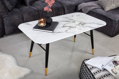 Designový konferenční stolek Laney 110 cm bílý - vzor mramor
