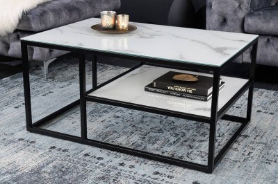 Designový konferenční stolek Latrisha 90 cm bílý - vzor mramor