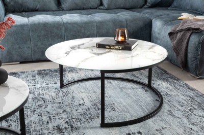 Designový odkládací stolek Latrisha 80 cm bílý - vzor mramor