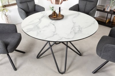 Kulatý jídelní stůl Malaika 120 cm bílý - vzor mramor