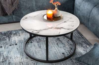 Designový odkládací stolek Latrisha 60 cm bílý - vzor mramor