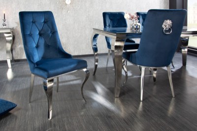 Designová židle Rococo Lví hlava modrá / chróm