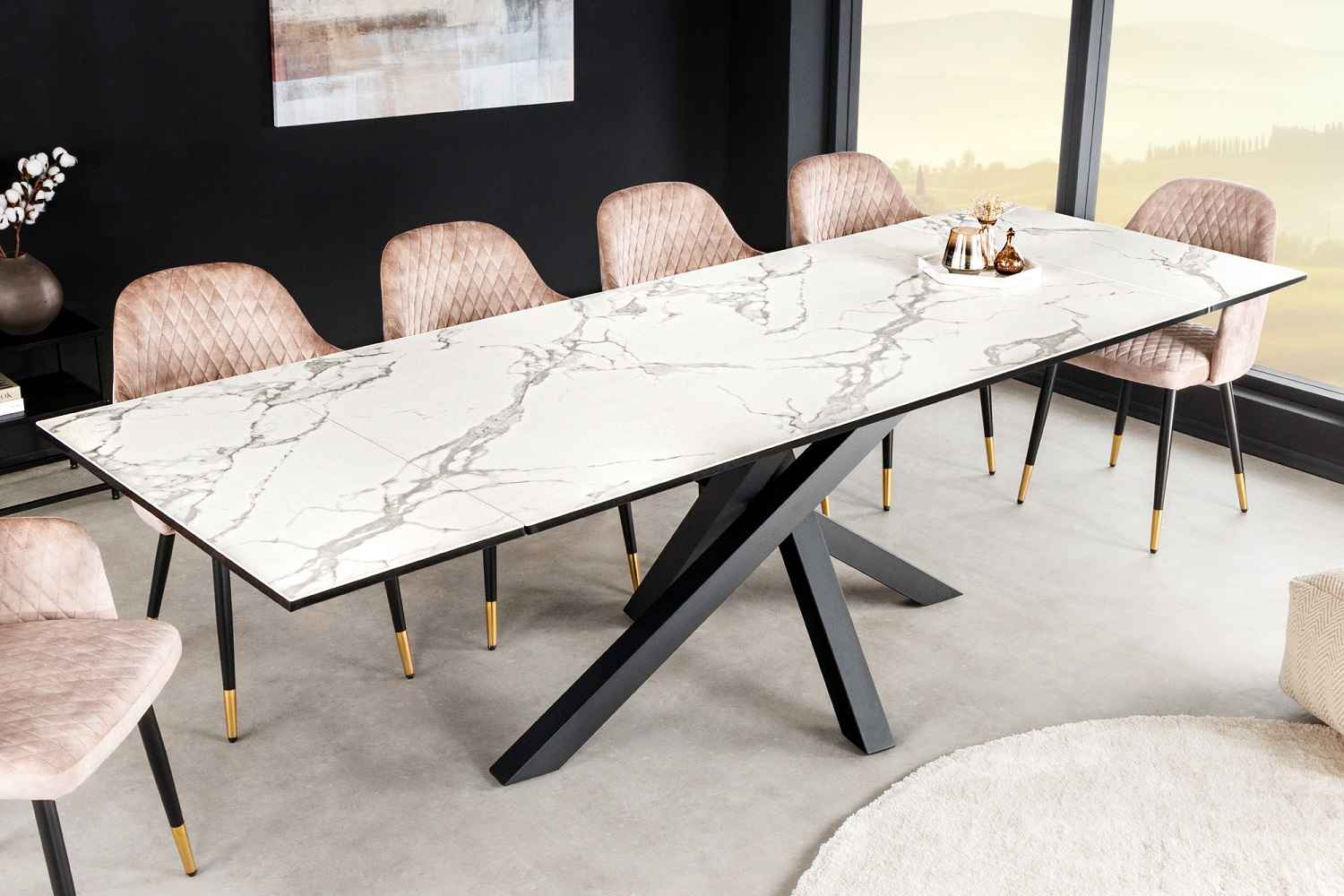 LuxD Roztahovací keramický stůl Paquita 180-220-260 cm bílý mramor