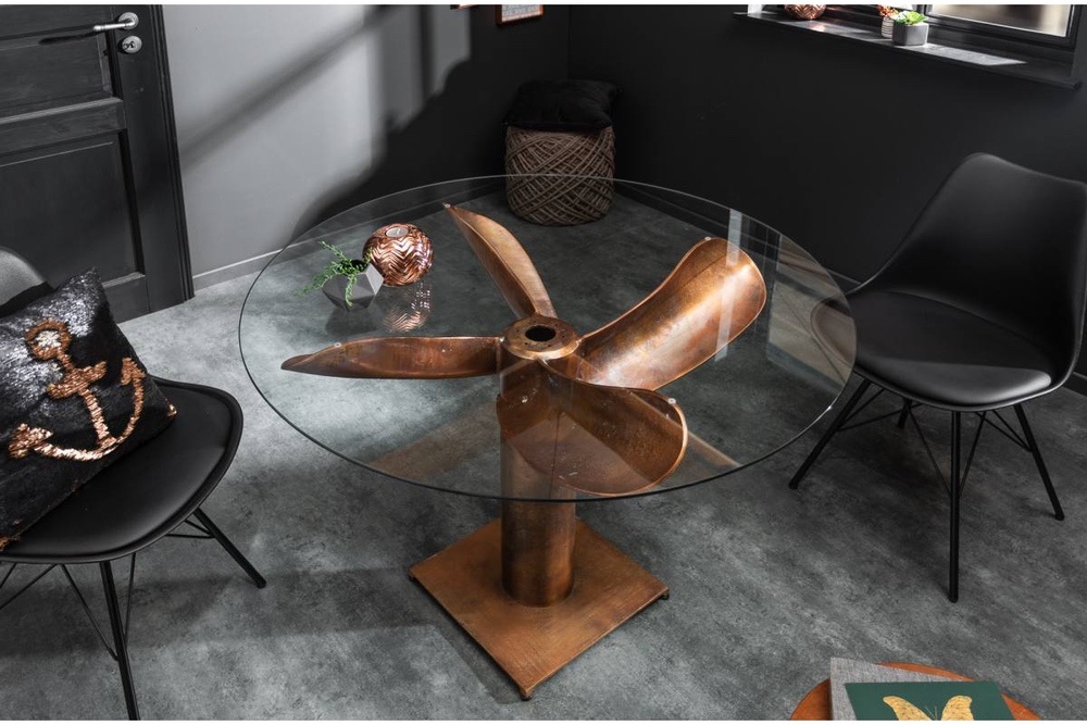LuxD Designový jídelní stůl Propeller 94 cm měděný