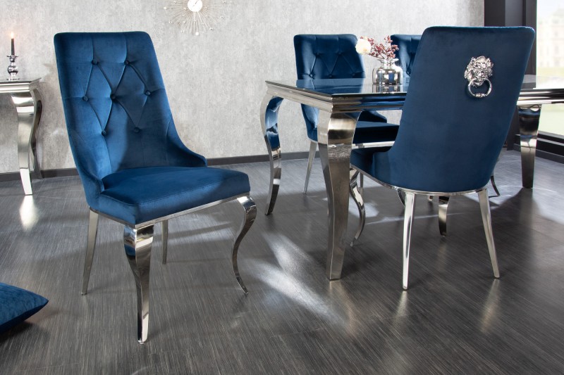 Levně LuxD Designová židle Rococo Lví hlava modrá / chróm