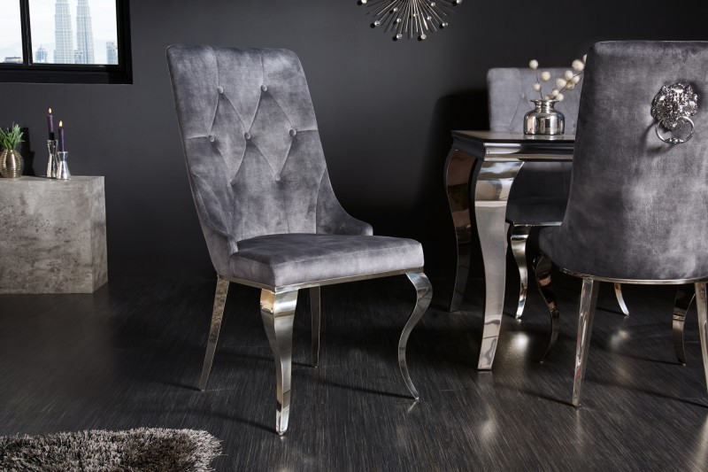 Levně LuxD Designová židle Rococo Lví hlava šedá / chróm