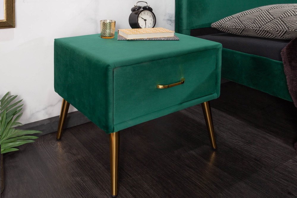 Levně LuxD Stylový noční stolek Lena smaragdově zelený samet
